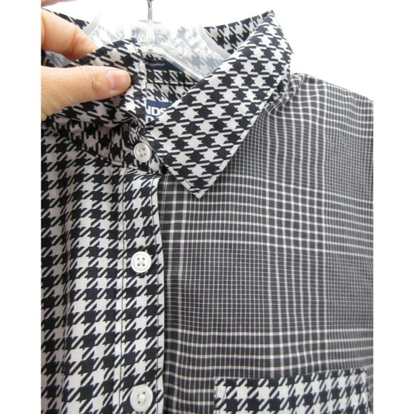 Lands End Top 18W Plus Shirt Patchwork Houndstooth Plaid No Iron - Picture 3 of 11